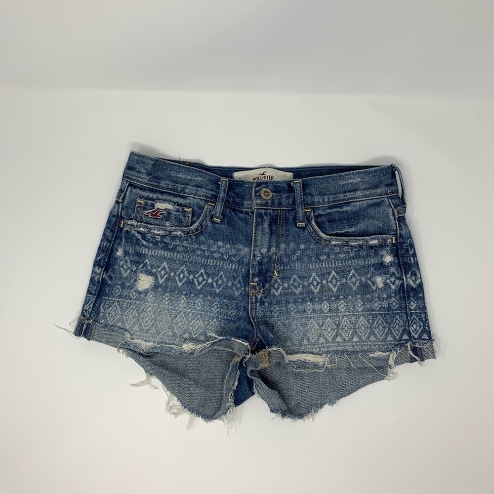 Hollister Cut Off Denim Shorts Tribal Print